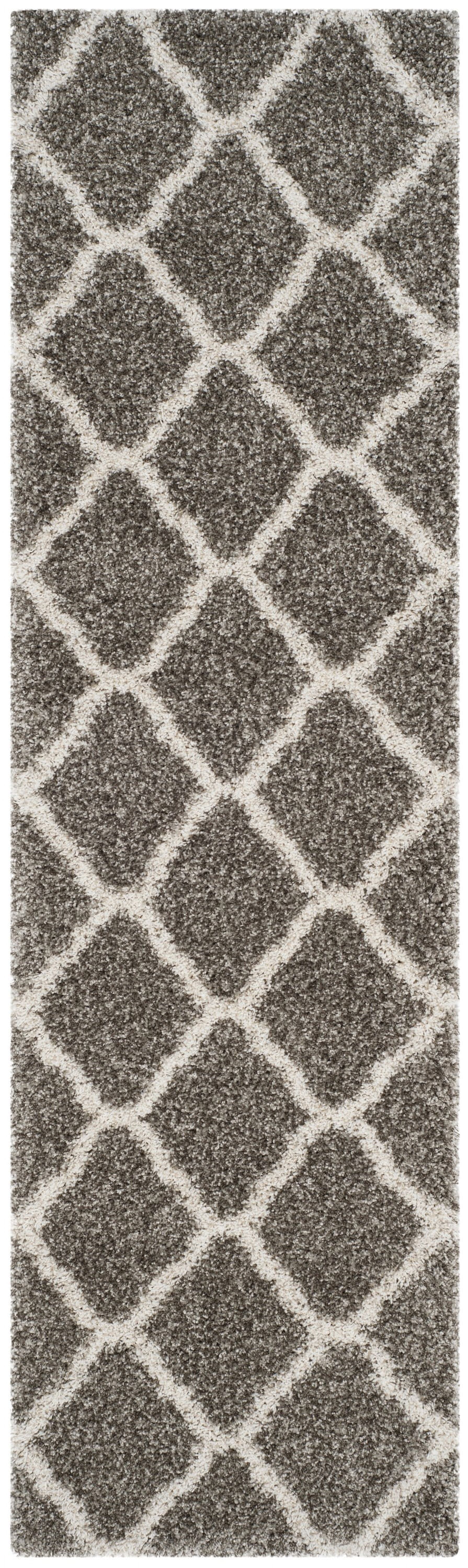 SAFAVIEH Hudson Aline Plush Geometric Shag Runner Rug, Grey/Ivory, 2'3" x 16'