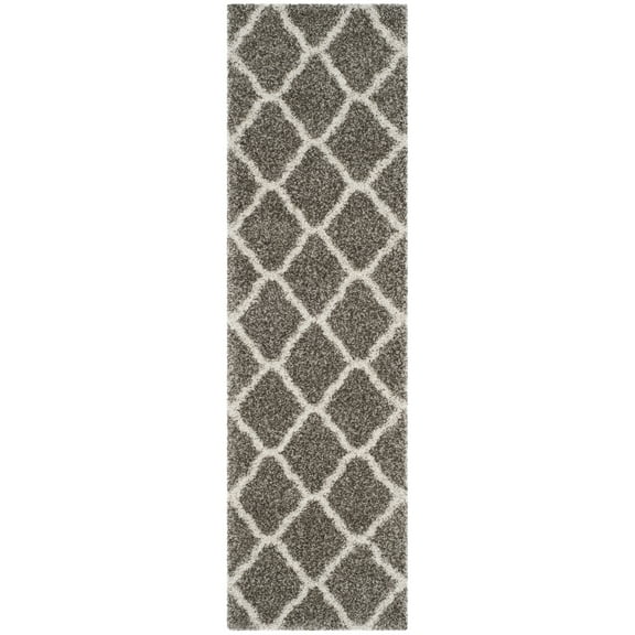 SAFAVIEH Hudson Aline Plush Geometric Shag Runner Rug, Grey/Ivory, 2'3" x 6'