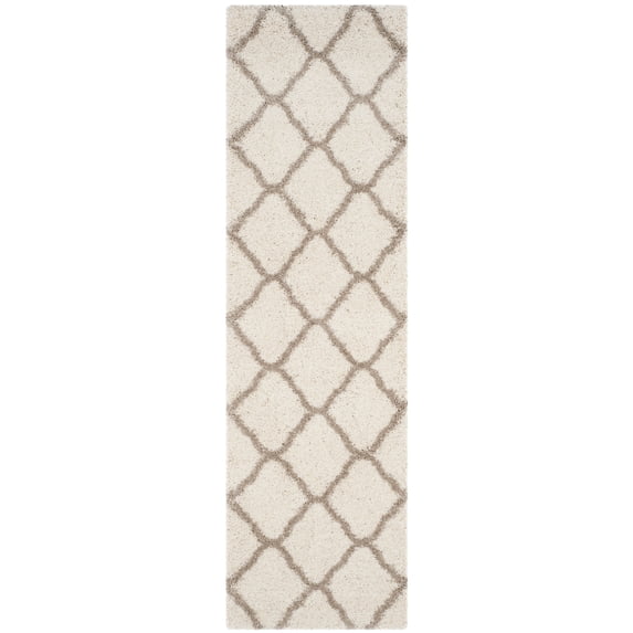 SAFAVIEH Hudson Aline Plush Geometric Shag Runner Rug, Ivory/Beige, 2'3" x 16'