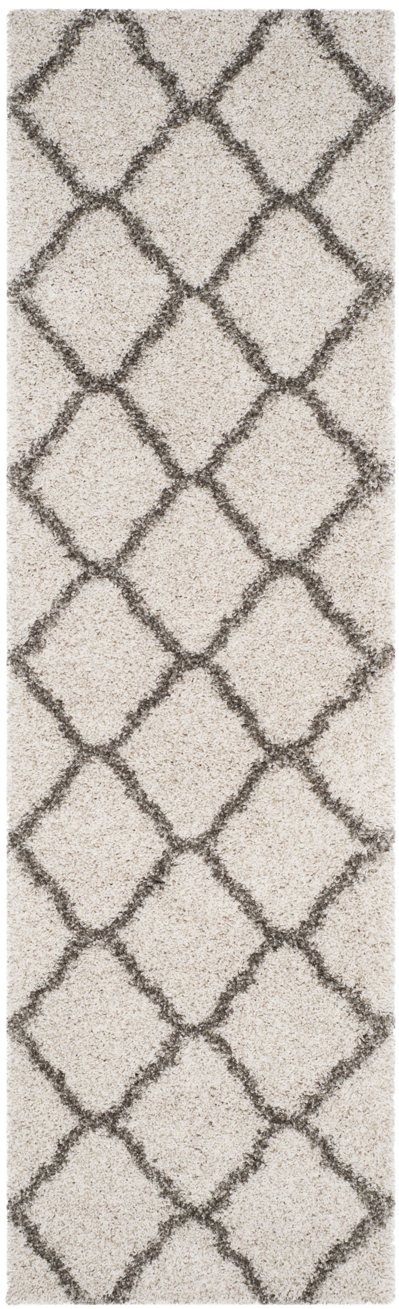 SAFAVIEH Hudson Aline Plush Geometric Shag Runner Rug, Ivory/Grey, 2'3" x 14'