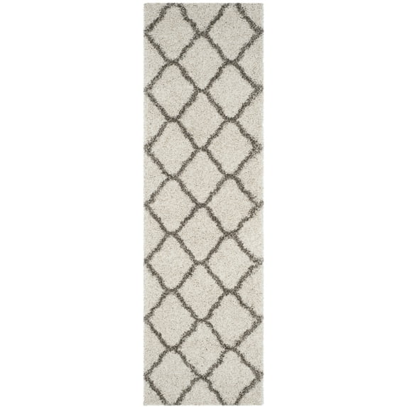 SAFAVIEH Hudson Aline Plush Geometric Shag Runner Rug, Ivory/Grey, 2'3" x 16'
