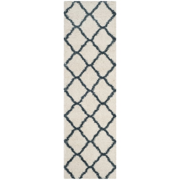 SAFAVIEH Hudson Aline Plush Geometric Shag Runner Rug, Ivory/Slate Blue, 2'3" x 6'