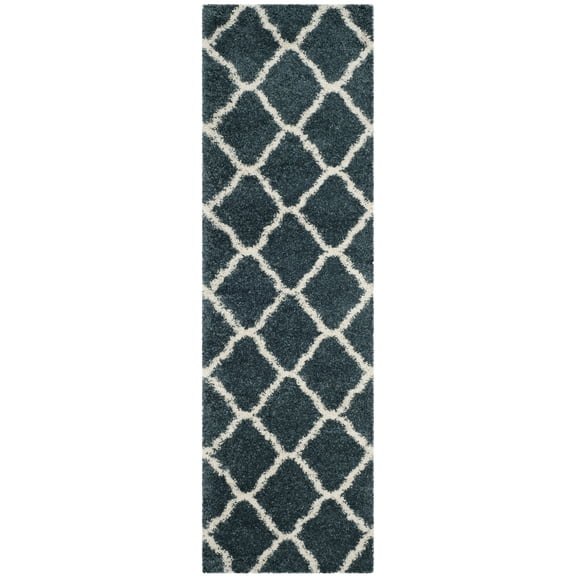SAFAVIEH Hudson Aline Plush Geometric Shag Runner Rug, Slate Blue/Ivory, 2'3" x 10'