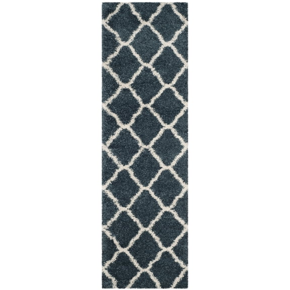SAFAVIEH Hudson Aline Plush Geometric Shag Runner Rug, Slate Blue/Ivory, 2'3" x 12'