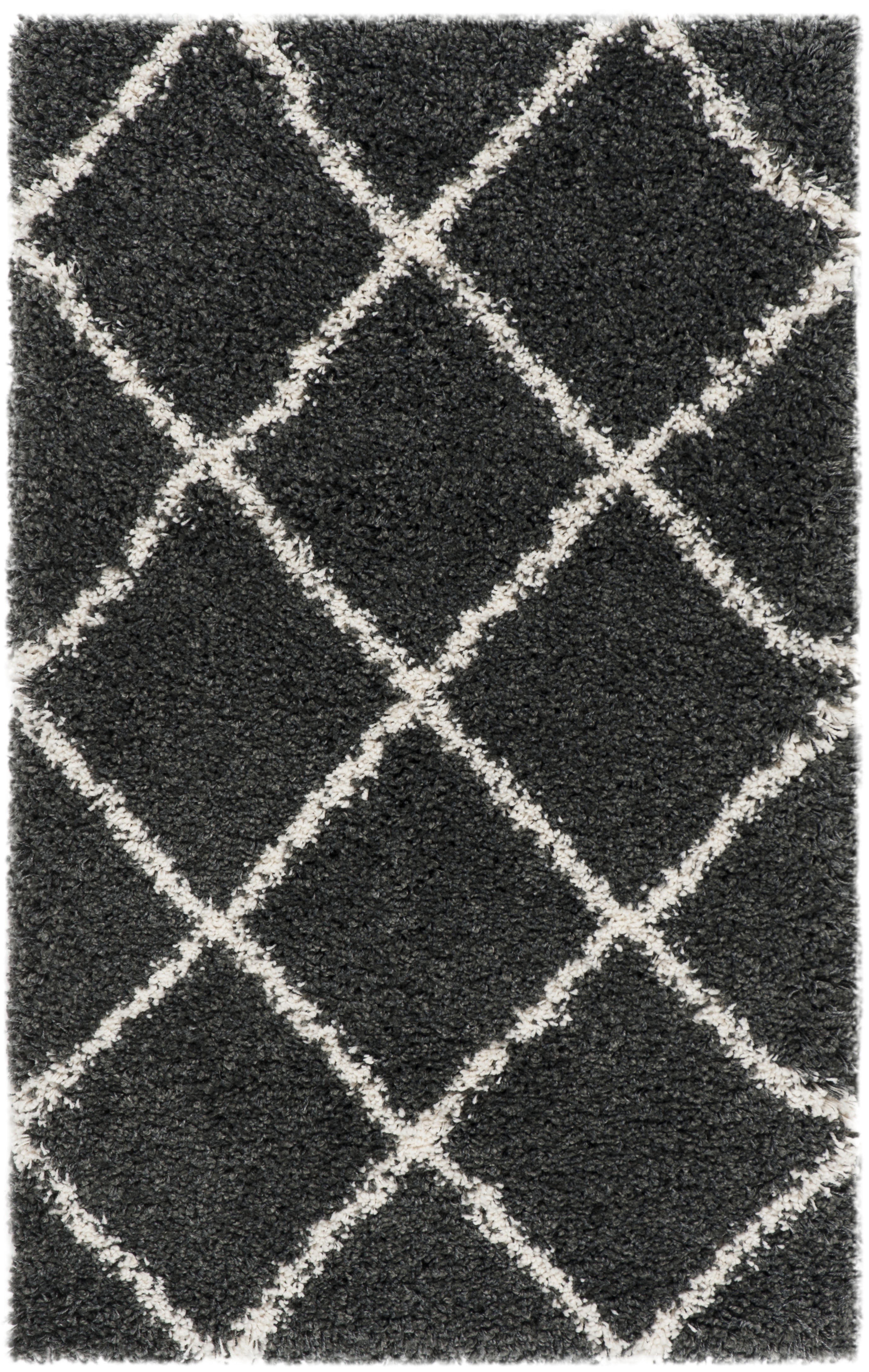 SAFAVIEH Hudson Amias Geometric Shag Area Rug, Dark Grey/Ivory, 2' x 3'