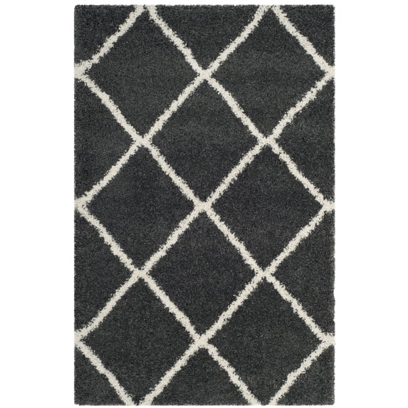 SAFAVIEH Hudson Amias Geometric Shag Area Rug, Dark Grey/Ivory, 3' x 5'