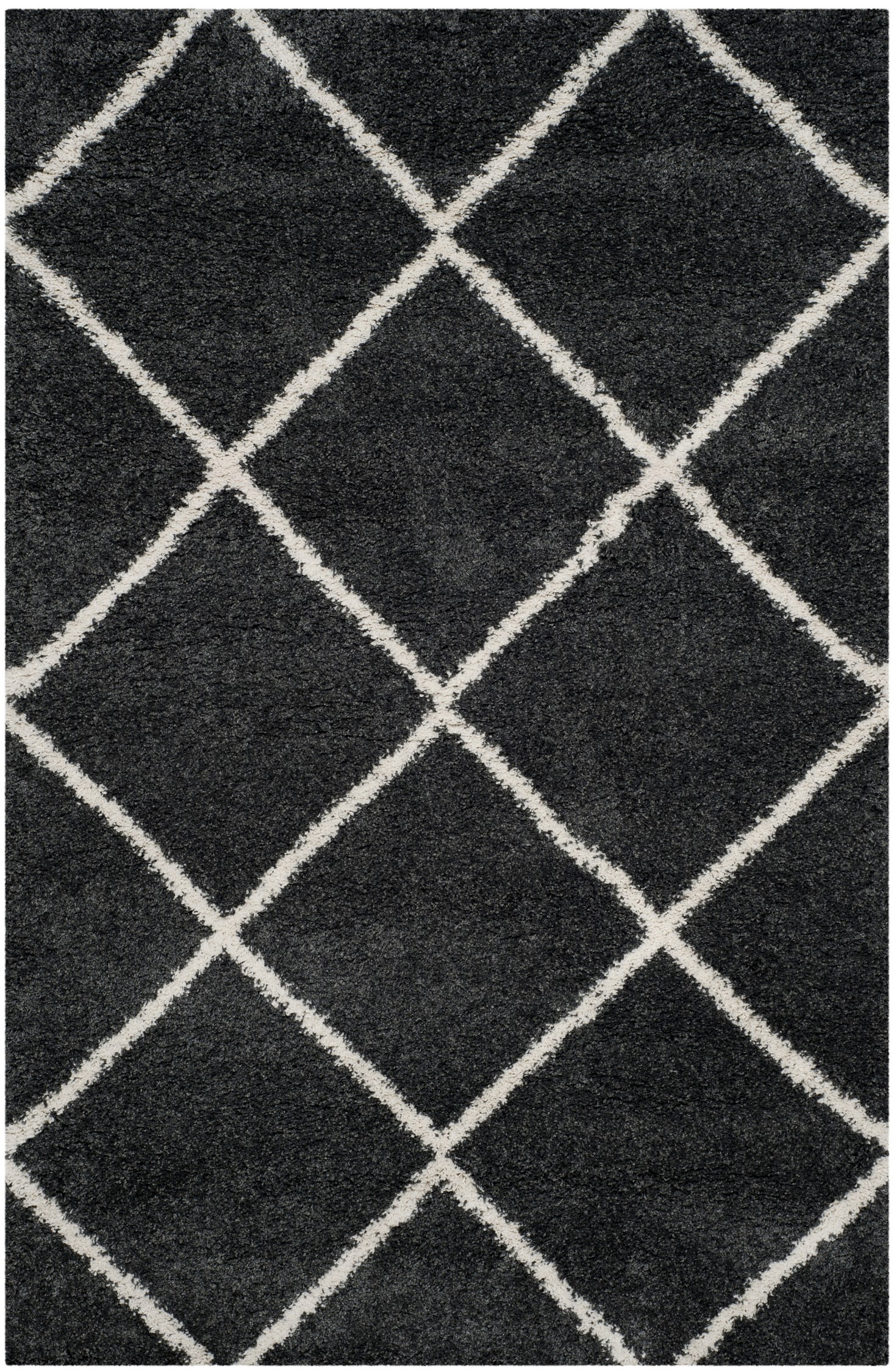 Reversible Dark Grey/Ivory Diamond Shag 6' x 9' Area Rug