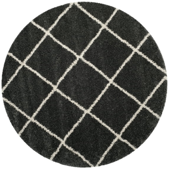 SAFAVIEH Hudson Amias Geometric Shag Area Rug, Dark Grey/Ivory, 7' x 7' Round