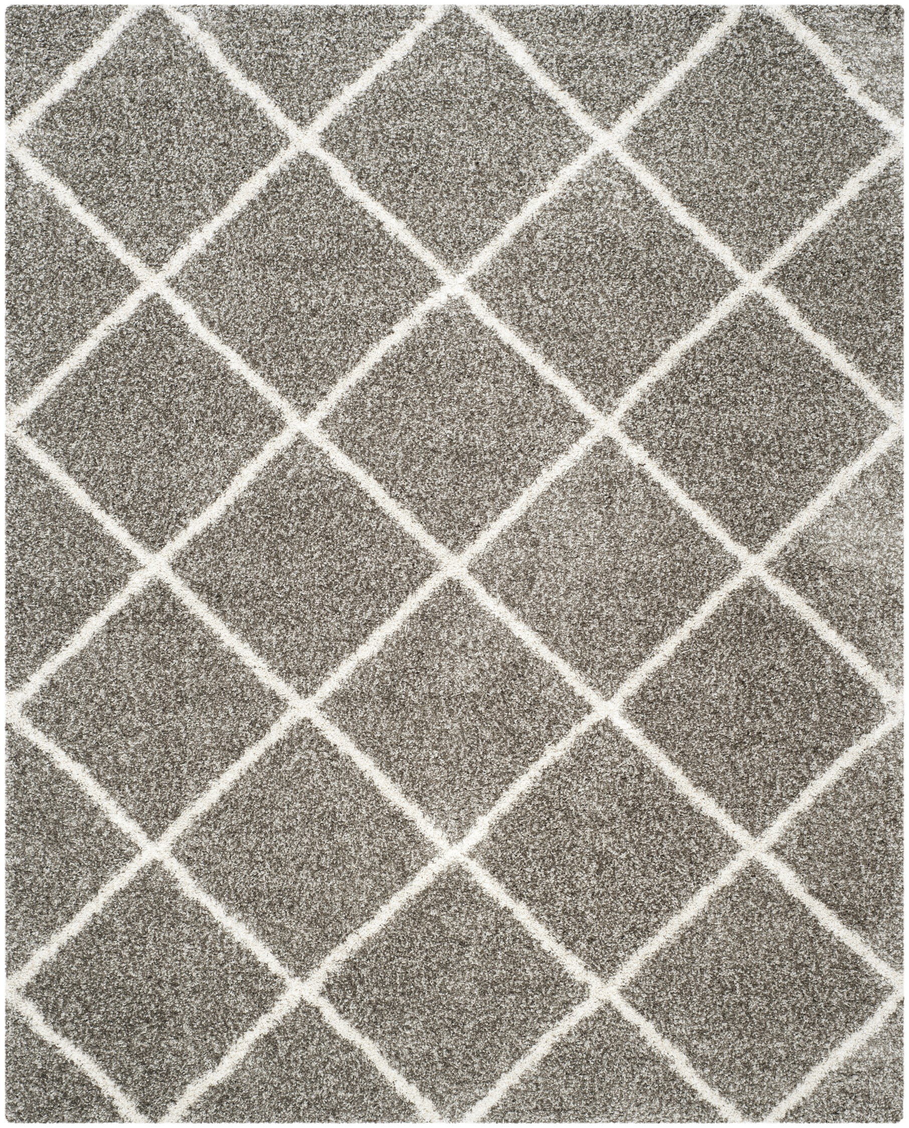 Grey and Ivory Diamond Shag Synthetic 10' x 14' Area Rug