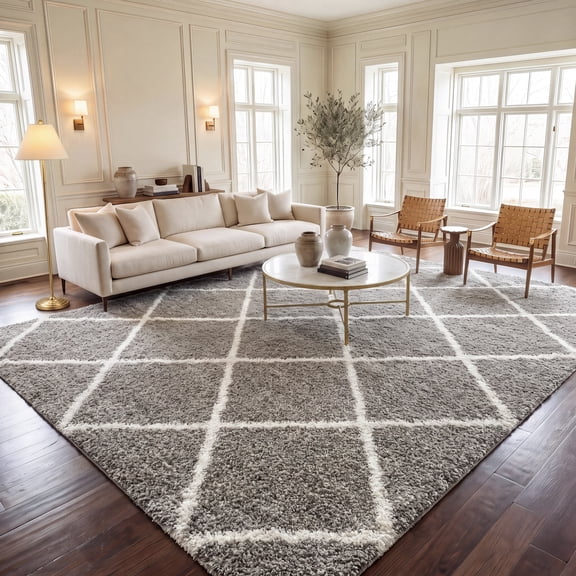 Safavieh Hudson Amias Geometric Shag Area Rug, Gray/Ivory, 10' x 14'