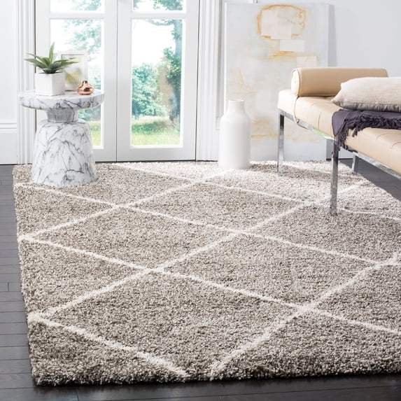 SAFAVIEH Hudson Amias Geometric Shag Area Rug, Grey/Ivory, 9' x 9' Square