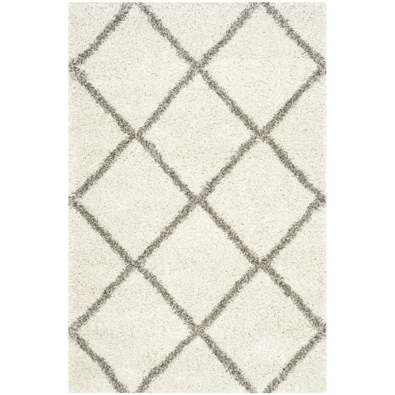 SAFAVIEH Hudson Amias Geometric Shag Area Rug, Ivory/Grey, 4' x 6'