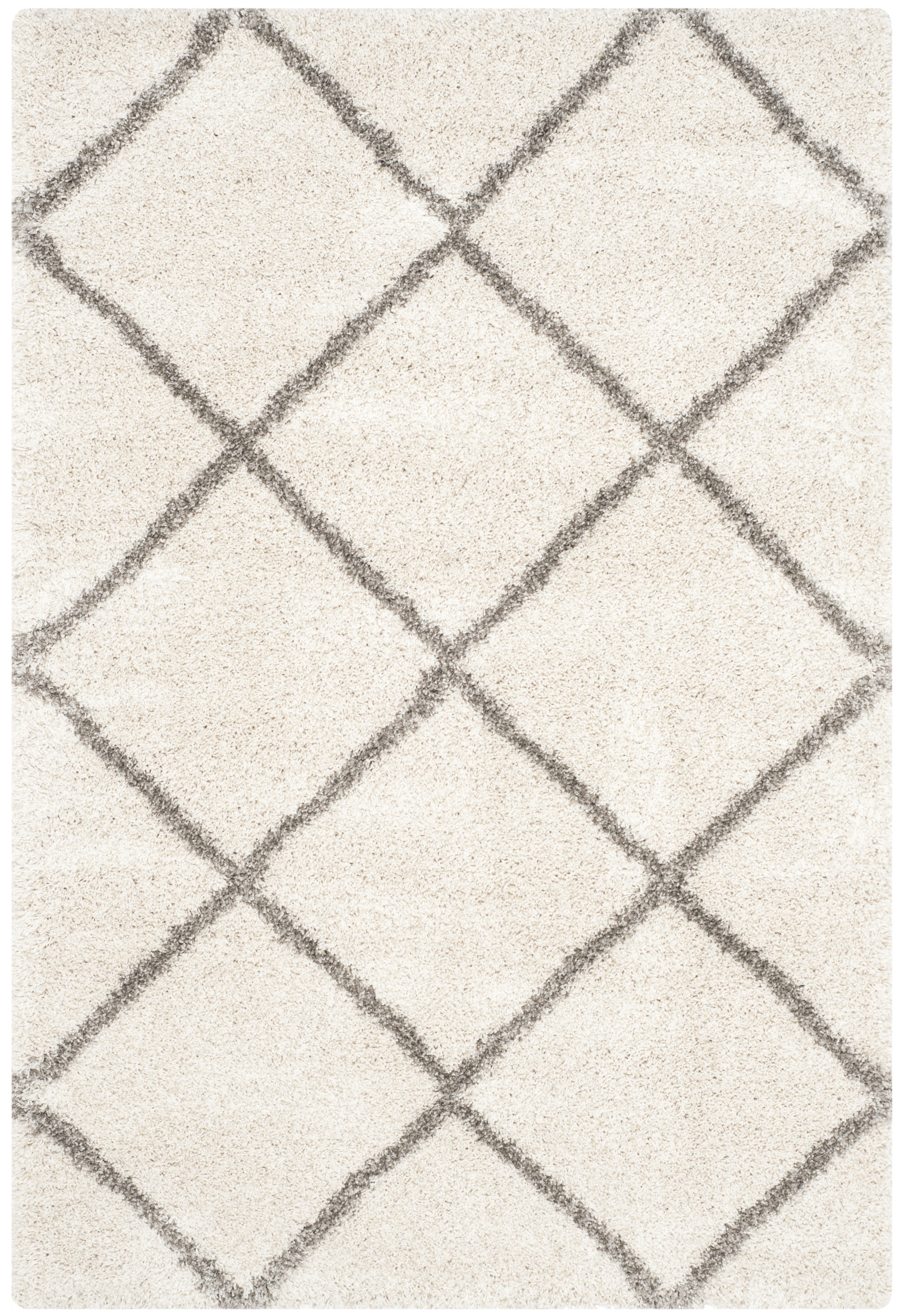 Ivory and Grey Diamond Shag 5' x 7' Area Rug