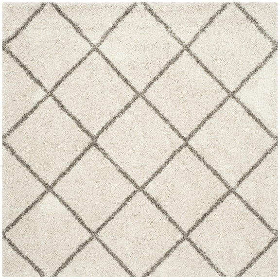 SAFAVIEH Hudson Amias Geometric Shag Area Rug, Ivory/Grey, 9' x 9' Square