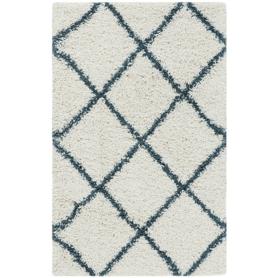 SAFAVIEH Hudson Amias Geometric Shag Area Rug, Ivory/Slate Blue, 2'3" x 3'9"