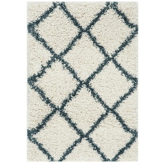 SAFAVIEH Hudson Amias Geometric Shag Area Rug, Ivory/Slate Blue, 2' x 3'