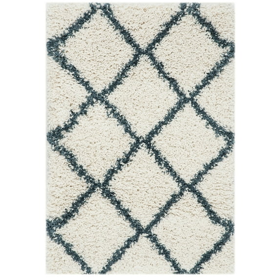 SAFAVIEH Hudson Amias Geometric Shag Area Rug, Ivory/Slate Blue, 2' x 3'