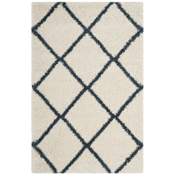 SAFAVIEH Hudson Amias Geometric Shag Area Rug, Ivory/Slate Blue, 4' x 6'