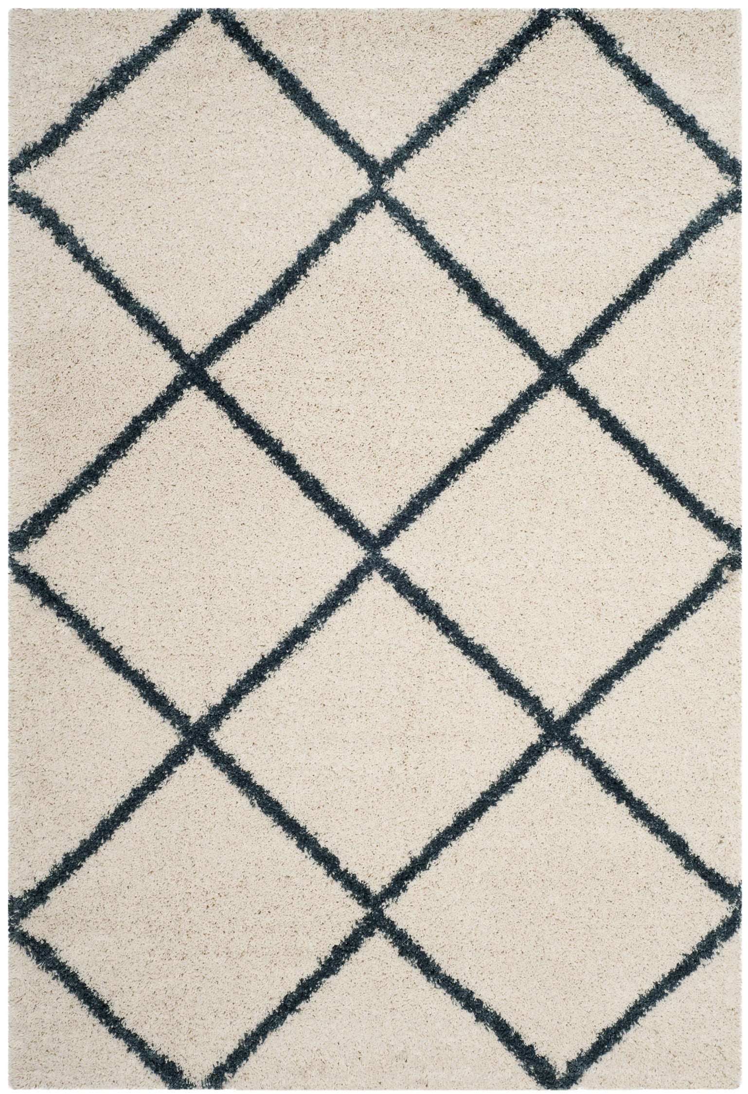 SAFAVIEH Hudson Amias Geometric Shag Area Rug, Ivory/Slate Blue, 5'1" x 7'6"