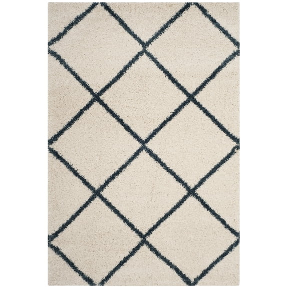 SAFAVIEH Hudson Amias Geometric Shag Area Rug, Ivory/Slate Blue, 5'1" x 7'6"