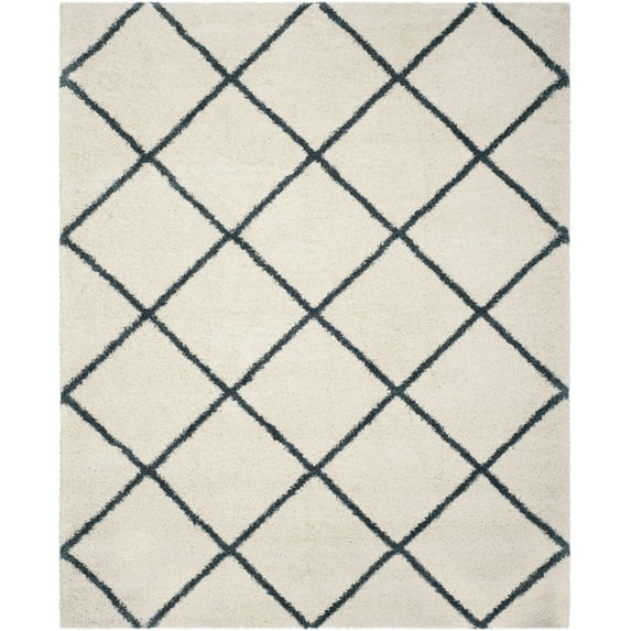 SAFAVIEH Hudson Amias Geometric Shag Area Rug, Ivory/Slate Blue, 9' x 12'