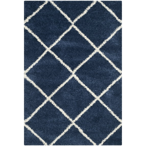SAFAVIEH Hudson Amias Geometric Shag Area Rug, Navy/Ivory, 10' x 14'