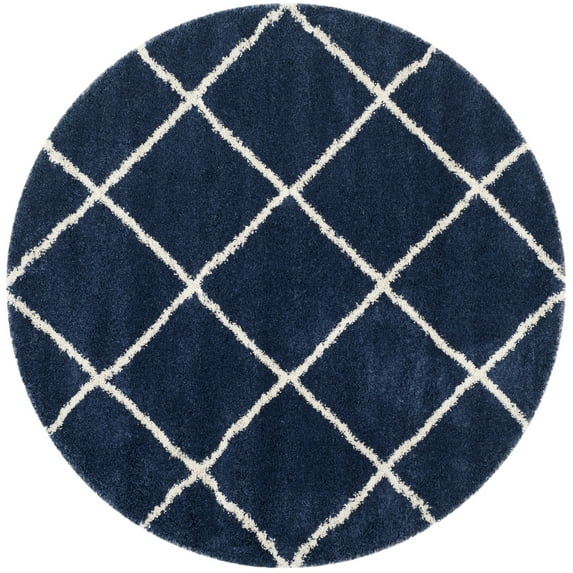 SAFAVIEH Hudson Amias Geometric Shag Area Rug, Navy/Ivory, 5' x 5' Round