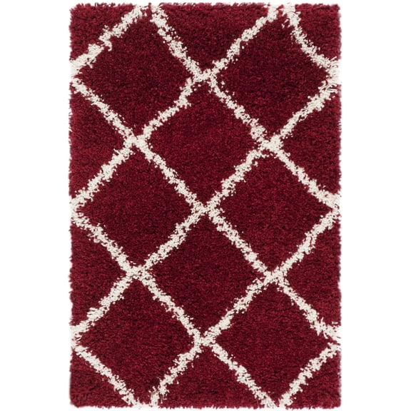 SAFAVIEH Hudson Amias Geometric Shag Area Rug, Red/Ivory, 2' x 3'