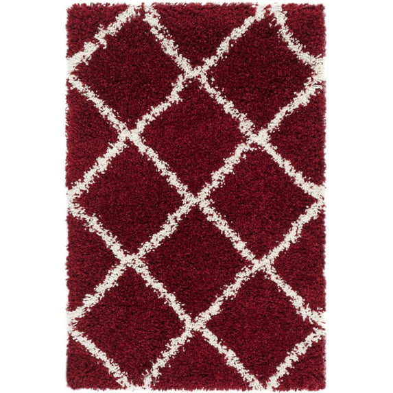 SAFAVIEH Hudson Amias Geometric Shag Area Rug, Red/Ivory, 2' x 3'