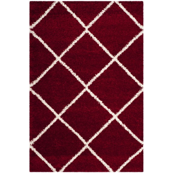 SAFAVIEH Hudson Amias Geometric Shag Area Rug, Red/Ivory, 5'1" x 7'6"