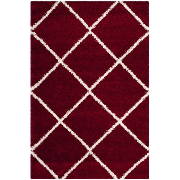 SAFAVIEH Hudson Amias Geometric Shag Area Rug, Red/Ivory, 5'1" x 7'6"