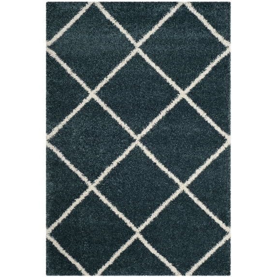 SAFAVIEH Hudson Amias Geometric Shag Area Rug, Slate Blue/Ivory, 6' x 9'