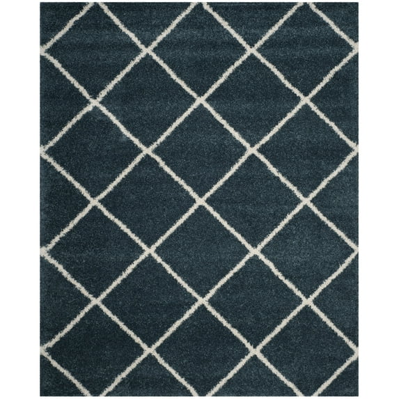 SAFAVIEH Hudson Amias Geometric Shag Area Rug, Slate Blue/Ivory, 9' x 12'