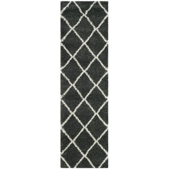 SAFAVIEH Hudson Amias Geometric Shag Runner Rug, Dark Grey/Ivory, 2'3" x 6'