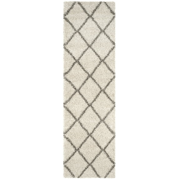 SAFAVIEH Hudson Amias Geometric Shag Runner Rug, Ivory/Grey, 2'3" x 14'