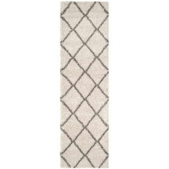 SAFAVIEH Hudson Amias Geometric Shag Runner Rug, Ivory/Grey, 2'3" x 16'