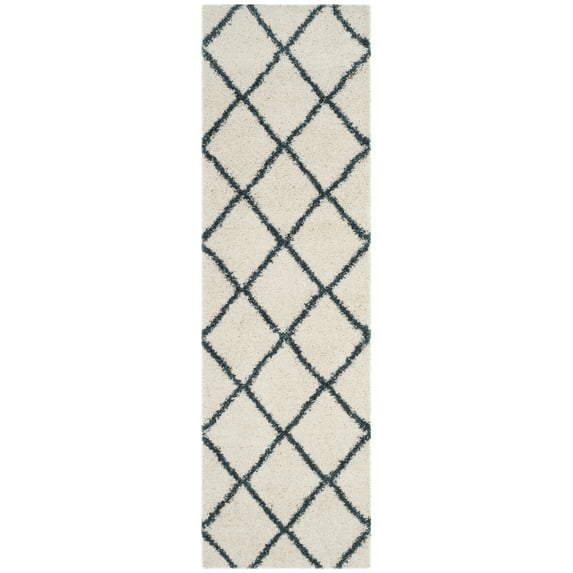 SAFAVIEH Hudson Amias Geometric Shag Runner Rug, Ivory/Slate Blue, 2'3" x 6'