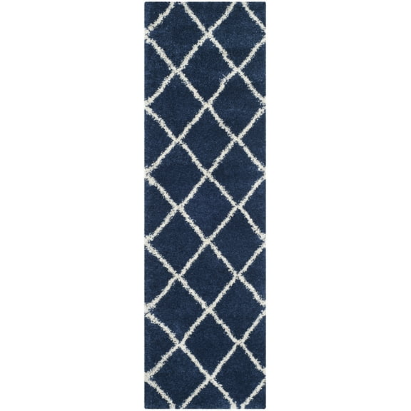 SAFAVIEH Hudson Amias Geometric Shag Runner Rug, Navy/Ivory, 2'3" x 6'