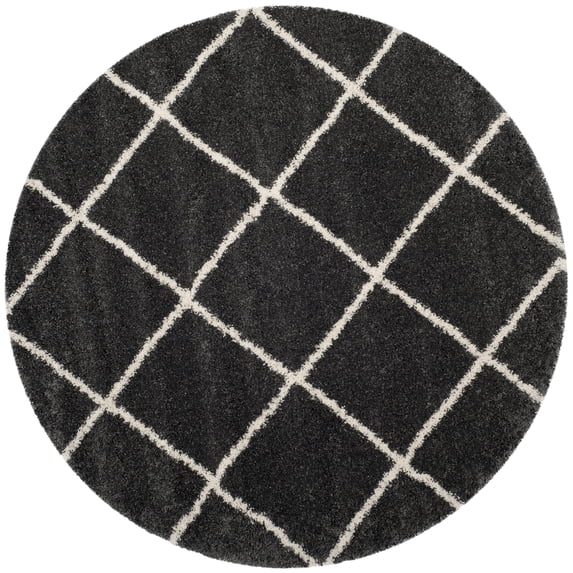 SAFAVIEH Hudson Amias Plush Geometric Shag Area Rug, Dark Grey/Ivory, 11' x 11' Round
