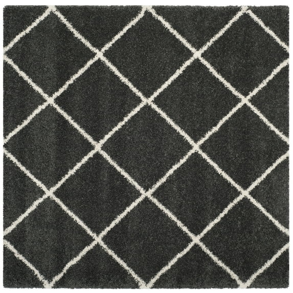 SAFAVIEH Hudson Amias Plush Geometric Shag Area Rug, Dark Grey/Ivory, 3' x 3' Square