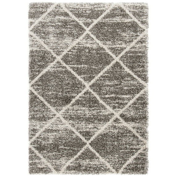 SAFAVIEH Hudson Amias Plush Geometric Shag Area Rug, Distressed Grey/Ivory, 2' x 3'