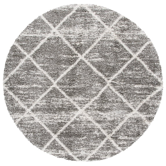 SAFAVIEH Hudson Amias Plush Geometric Shag Area Rug, Distressed Grey/Ivory, 4' x 4' Round