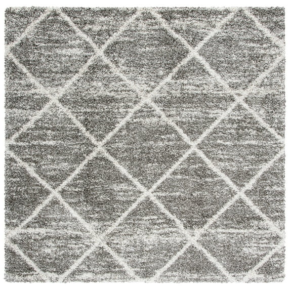 SAFAVIEH Hudson Amias Plush Geometric Shag Area Rug, Distressed Grey/Ivory, 4' x 4' Square