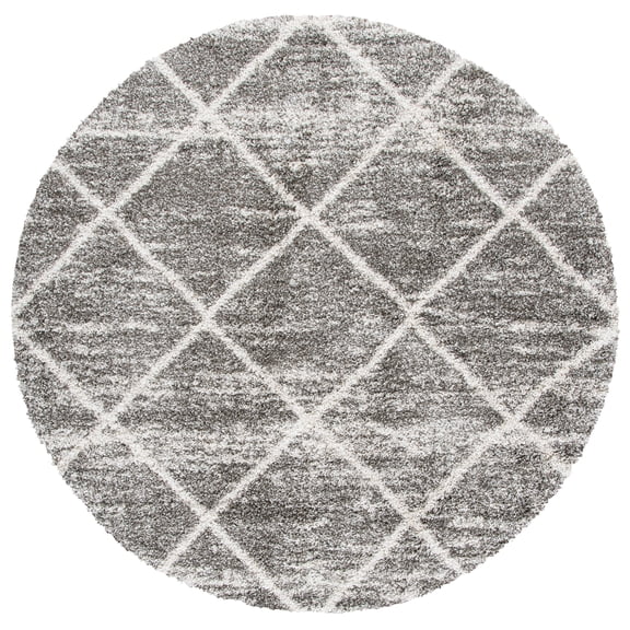 SAFAVIEH Hudson Amias Plush Geometric Shag Area Rug, Distressed Grey/Ivory, 5' x 5' Round