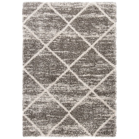 SAFAVIEH Hudson Amias Plush Geometric Shag Area Rug, Distressed Grey/Ivory, 6' x 9'