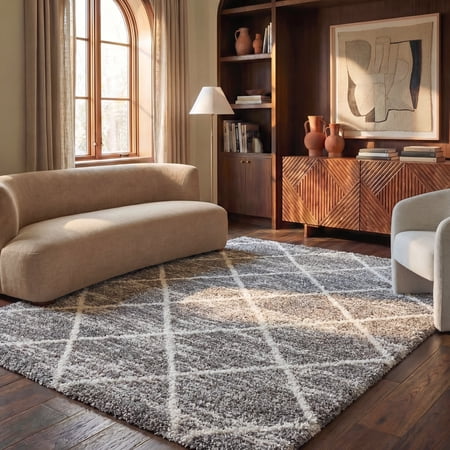 Safavieh Hudson Amias Geometric Shag Area Rug, Distressed Gray/Ivory, 8' x 10'