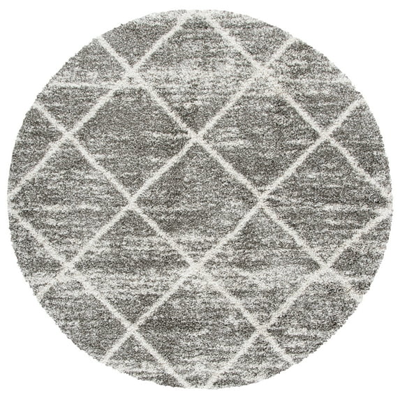 SAFAVIEH Hudson Amias Plush Geometric Shag Area Rug, Distressed Grey/Ivory, 8' x 8' Round