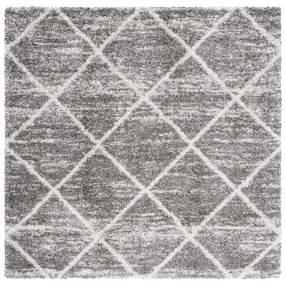 SAFAVIEH Hudson Amias Plush Geometric Shag Area Rug, Distressed Grey/Ivory, 8' x 8' Square