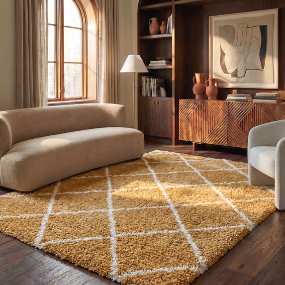 Safavieh Hudson Amias Geometric Shag Area Rug, Gold/Ivory, 4' x 6'
