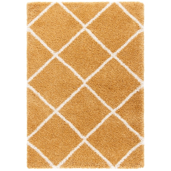 SAFAVIEH Hudson Amias Plush Geometric Shag Area Rug, Gold/Ivory, 7' x 7' Square